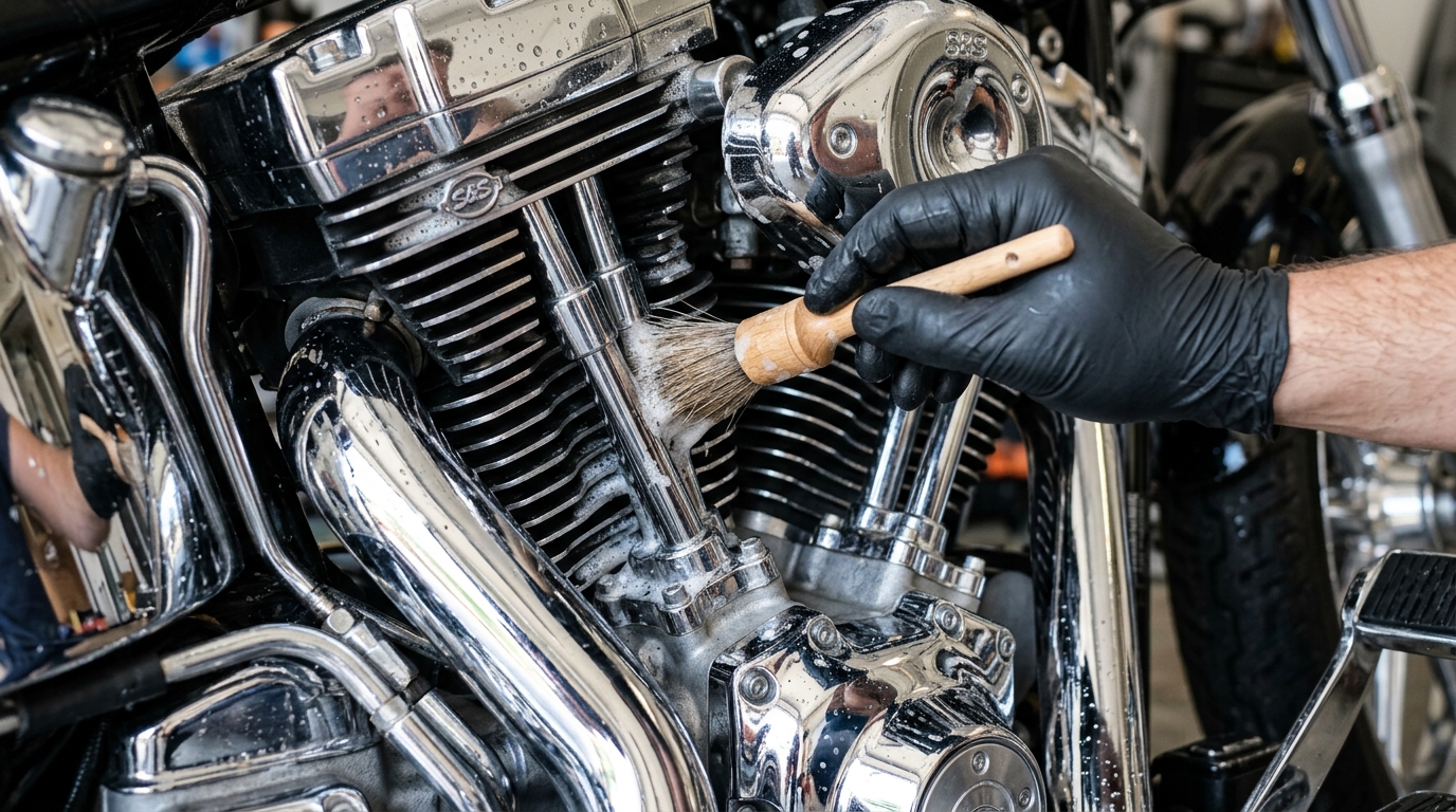 Precision motorcycle engine fin and chrome detailing in Saskatoon