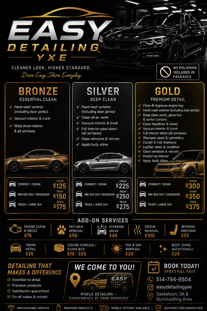 Easy Detailing YXE Official Pricing Flyer